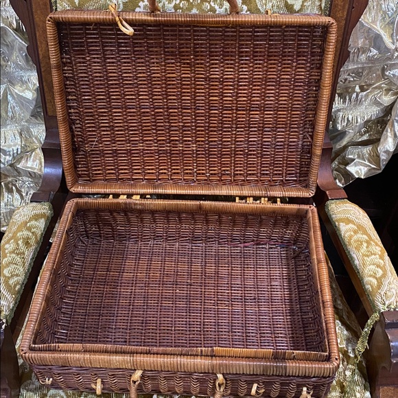 Other - Woven Rattan Storage Basket - Brown 16 x 11 x 6 inch Vintage